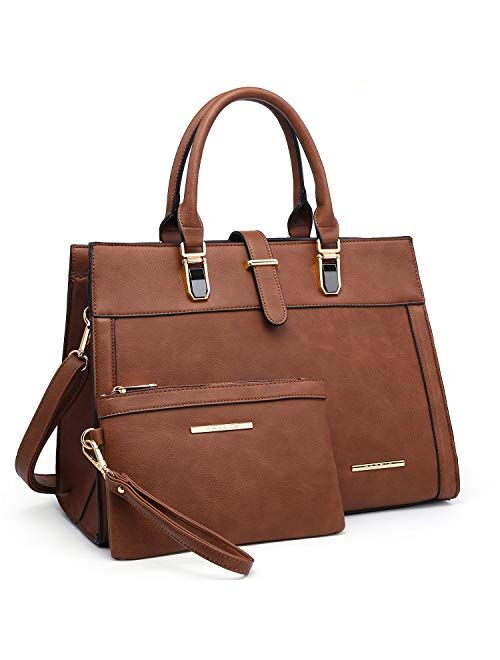 DASEIN Women's Handbag Flap-over Belt Shoulder Bag Top Handle Tote Satchel Purse Work Bag w/Matching Wristlet