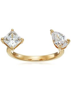 Yellow-Gold-Plated Sterling Silver Swarovski Zirconia 2-Stone Princess-Cut and Pear-Shape Ring