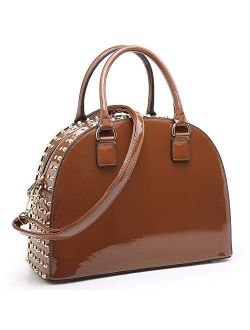 Vegan Leather Purse Handbag Domed Satchel Bag Structured Shoulder Bag with Long Strap
