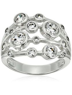Platinum-Plated Sterling Silver Swarovski Zirconia Round Multi-Stone Ring
