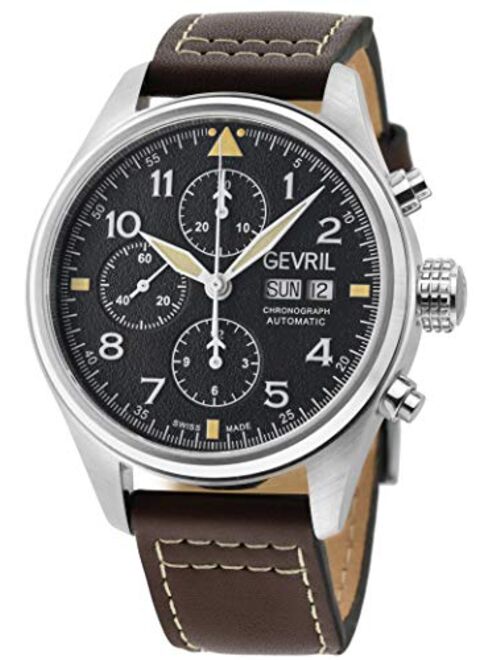 Gevril Men's Vaughn 47000 Swiss Automatic Chronograph Brown Leather Strap Watch