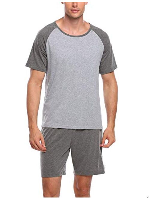 Ekouaer Men’s Sleepwear Short Sleeve Pajamas Set Raglan Top and Shorts Soft Lounge Set