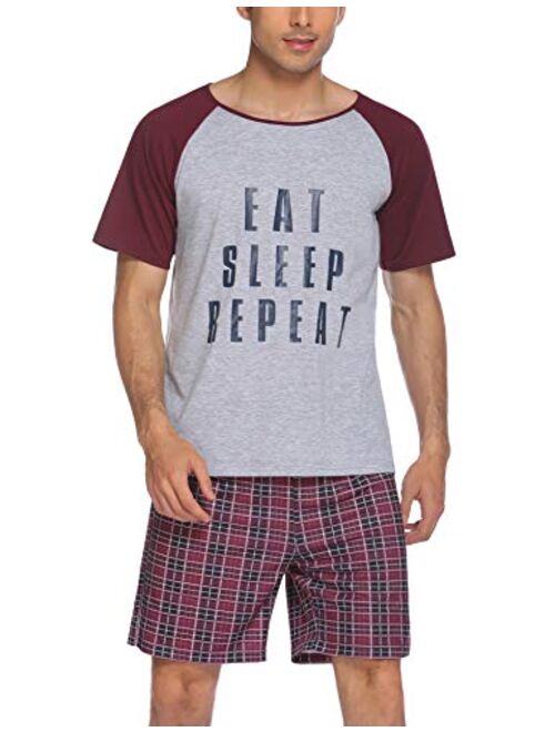 Ekouaer Men’s Sleepwear Short Sleeve Pajamas Set Raglan Top and Shorts Soft Lounge Set 