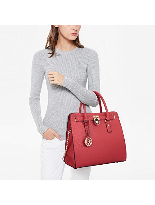 DASEIN Womens Large Fashion Handbag Top Belted Padlock Satchel Top Handle Shoulder Bag Purses w/Matching Wallet