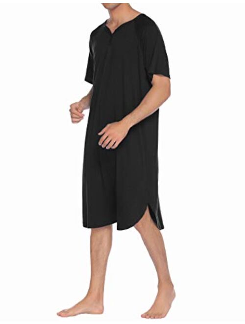 Ekouaer Sleepwear Men's Nightshirt Short Sleeve Pajamas Comfy Big & Tall Henley Sleep Shirt M-XXXL