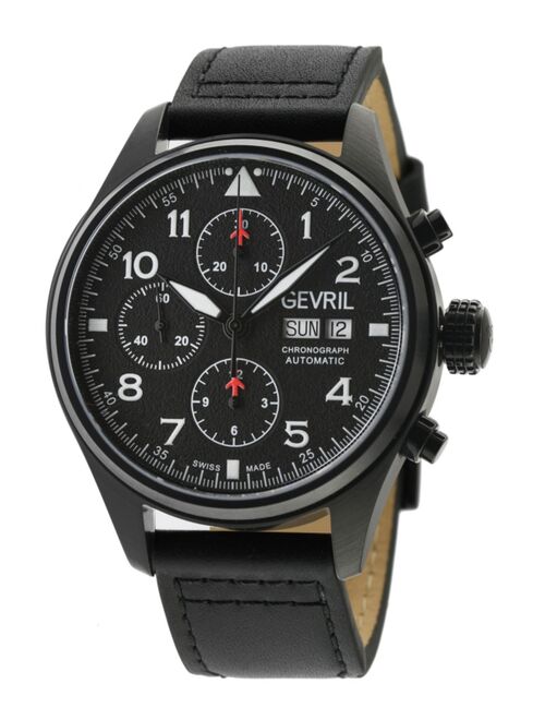 Gevril Men's Vaughn Swiss Automatic Chronograph Black Leather Strap Watch 42mm