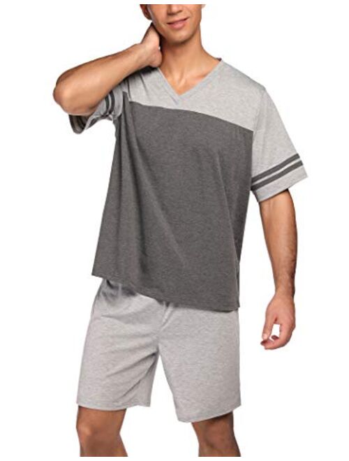 Ekouaer Men Pajama Shorts Set Short Sleeve Sleep Set V-Neck PJ Set 2 Piece Set Sleepwear Nightwear with Pants S-XXXL