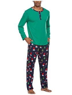 Men's Pajama Christmas Sleepwear Cotton Long Sleeve Lounge Holiday Printed 2 Piece pj Set