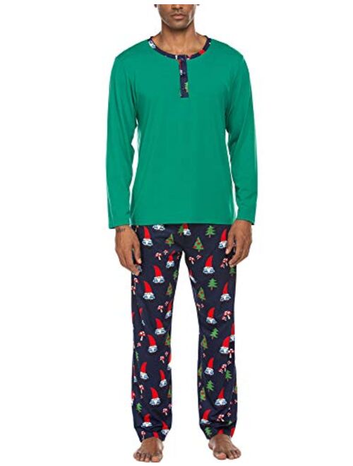 Ekouaer Men's Pajama Christmas Sleepwear Cotton Long Sleeve Lounge Holiday Printed 2 Piece pj Set