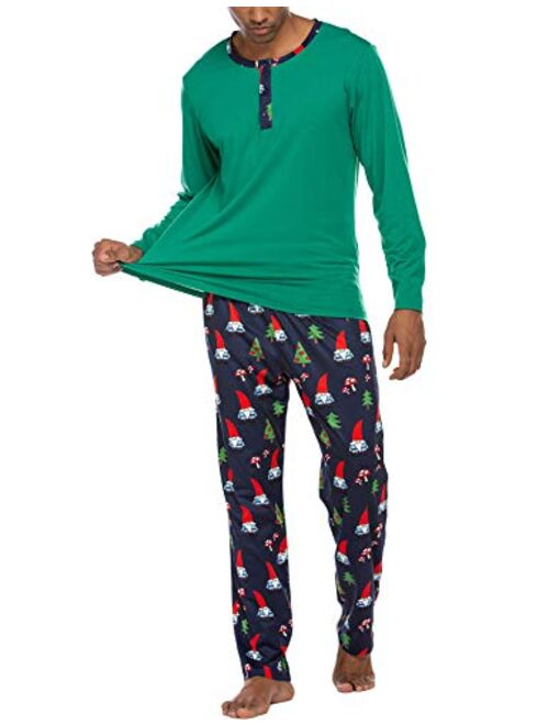 Ekouaer Men's Pajama Christmas Sleepwear Cotton Long Sleeve Lounge Holiday Printed 2 Piece pj Set
