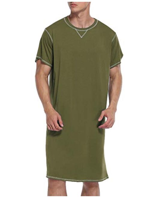 Ekouaer Sleepwear Mens Nightshirt Short Sleeve Pajamas Nightgown Night Shirts for Sleeping S-XXL