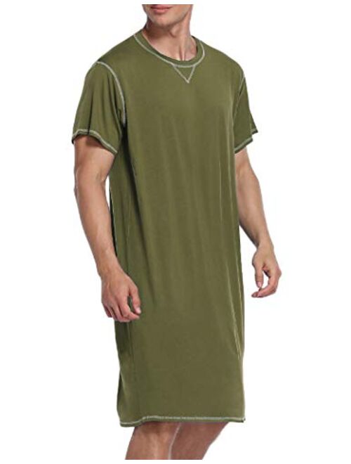 Ekouaer Sleepwear Mens Nightshirt Short Sleeve Pajamas Nightgown Night Shirts for Sleeping S-XXL