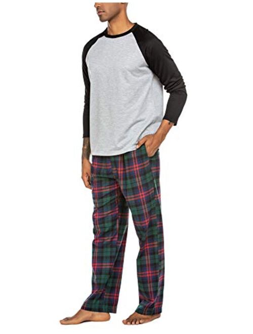 Ekouaer Pajamas Set for Men Long Sleeve Sleepwear Sets with Pocket Nightwear