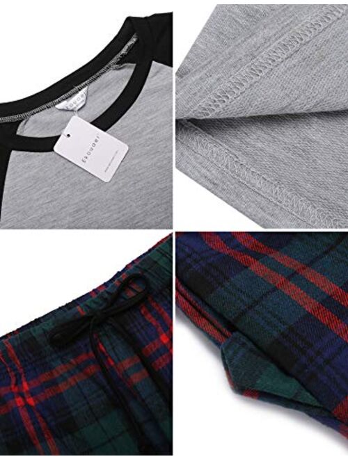 Ekouaer Pajamas Set for Men Long Sleeve Sleepwear Sets with Pocket Nightwear