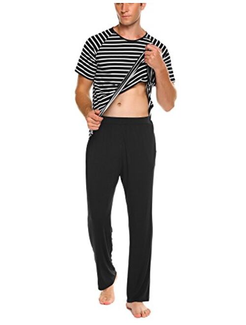 Ekouaer Men's Summer Pajamas Set Short Sleeve Striped Raglan T-Shirt and Pants Set PJS Sleepwear Lounge Set