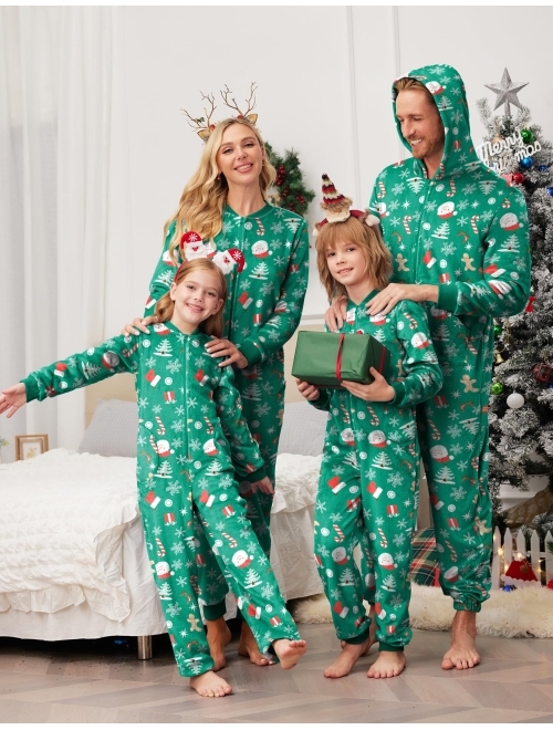 Ekouaer Family Matching Pajamas Set Fleece Onesie Sleepwear Christmas Parent-Child Zipper Jumpsuit with Pocket