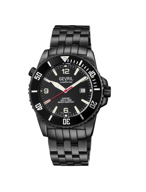 Gevril Men's Canal St Divers Swiss Automatic Black Bracelet Watch 45mm