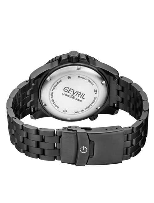 Gevril Men's Canal St Divers Swiss Automatic Black Bracelet Watch 45mm