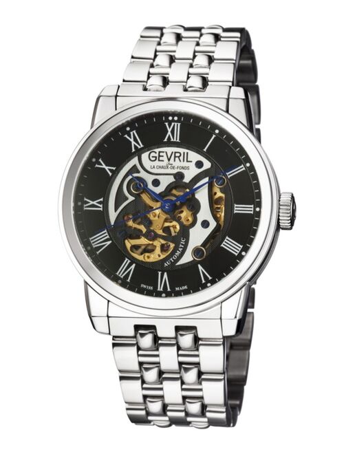 Gevril Men's Vanderbilt Swiss Automatic Silver-Tone Stainless Steel Bracelet Watch 47mm