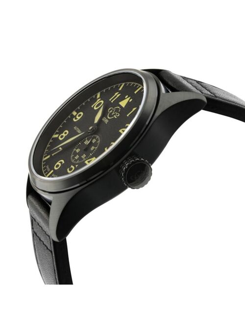 Gevril Men's Aeronautica Swiss Automatic Black Leather Strap Watch 42mm
