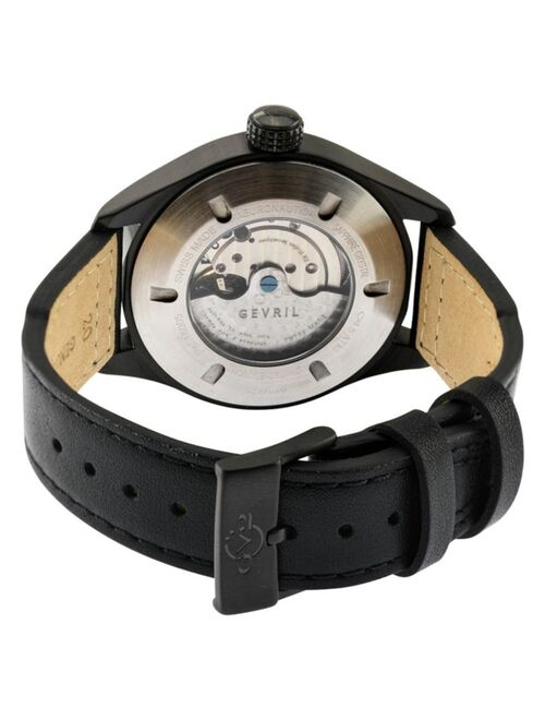 Gevril Men's Aeronautica Swiss Automatic Black Leather Strap Watch 42mm