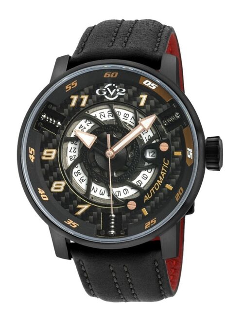 Gevril Men's Motorcycle Swiss Automatic Black Italian Leather Strap Watch 48mm