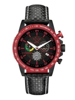 Men's Scuderia Swiss Quartz Chronograph Black Leather Strap Watch 45mm