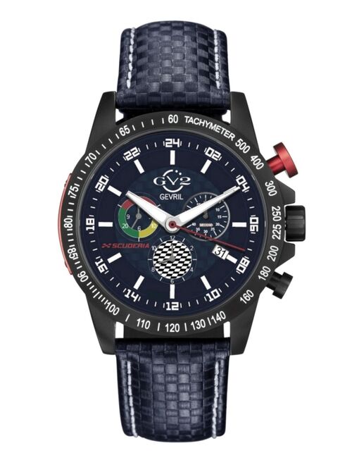 Gevril Men's Scuderia Swiss Quartz Chronograph Blue Leather Strap Watch 45mm