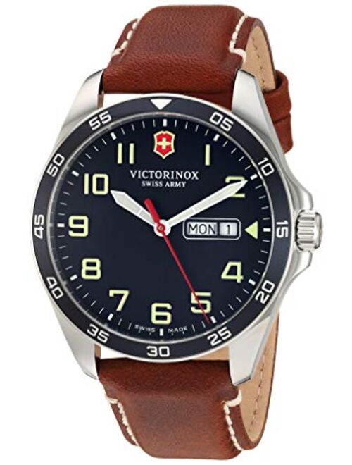 Victorinox Swiss Army Victorinox Men's Fieldforce Stainless Steel Analog Quartz Watch with Leather Strap, Brown, 21 (Model: 241848)