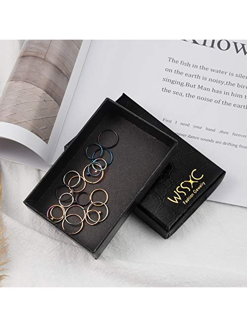 Wssxc Fake Nose Rings Hoop 24 pcs Stainless Steel Faux Ear Nose Septum Ring Clip On Nose Hoop Rings