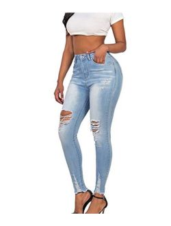 Women's Butt Lift Super Comfy Stretch Denim Skinny High Rise Waist Jeans Ripped Denim Jeans for Women