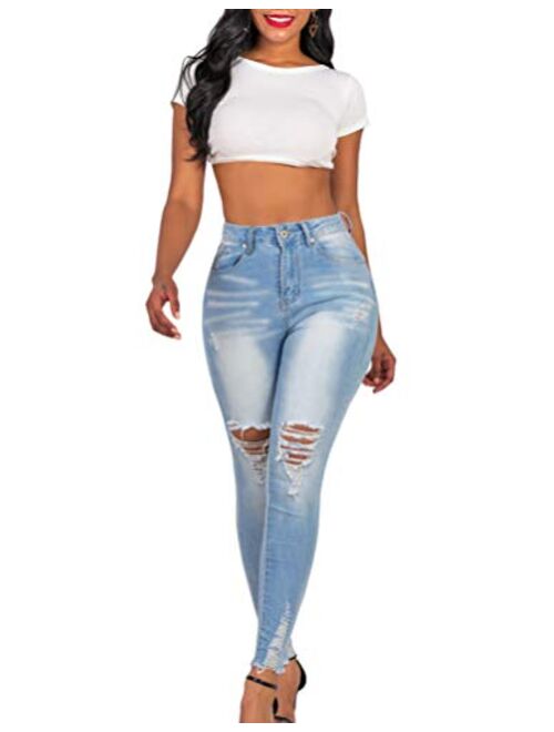 Women's Butt Lift Super Comfy Stretch Denim Skinny High Rise Waist Jeans Ripped Denim Jeans for Women