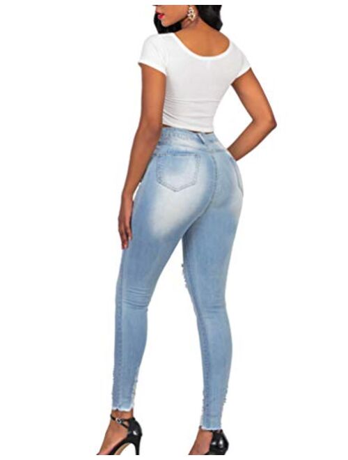 Women's Butt Lift Super Comfy Stretch Denim Skinny High Rise Waist Jeans Ripped Denim Jeans for Women