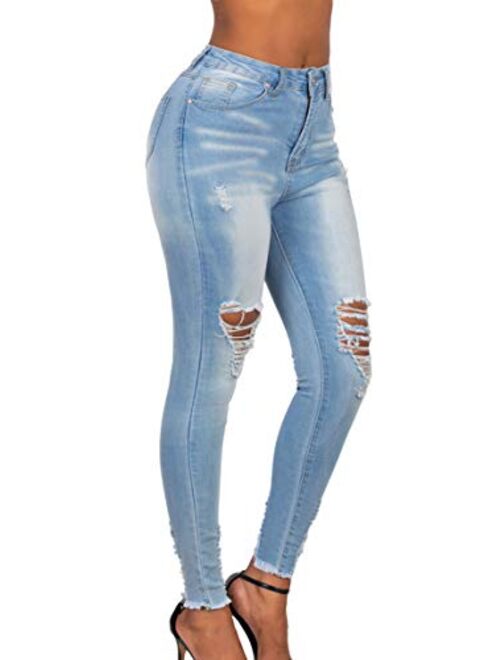 Women's Butt Lift Super Comfy Stretch Denim Skinny High Rise Waist Jeans Ripped Denim Jeans for Women