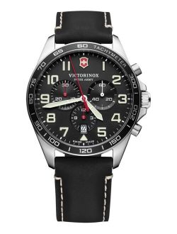 Men's Chronograph FieldForce Black Leather Strap Watch 42mm