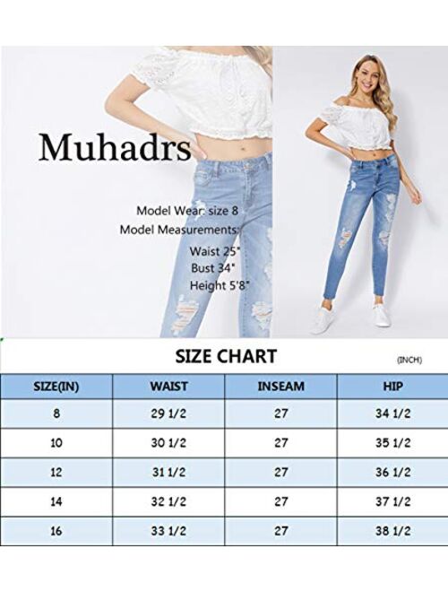 Muhadrs Women's Stretch Skinny Ripped Distressed Jeans Classic Destroyed Hole Jeans