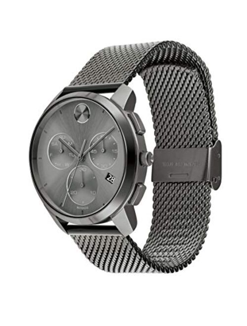 Movado Men's Swiss Quartz Watch with Stainless Steel Strap, Grey, 21 (Model: 3600635)