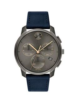 Men's Stainless Steel Swiss Quartz Watch with Leather Strap, Navy, 21 (Model: 3600720)