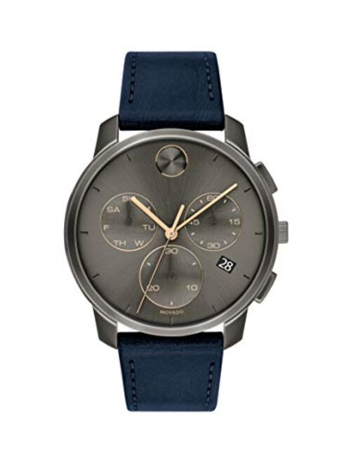 Movado Men's Stainless Steel Swiss Quartz Watch with Leather Strap, Navy, 21 (Model: 3600720)