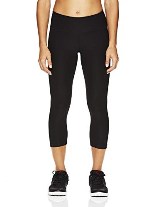 Reebok Women's Printed Capri Leggings With Mid-Rise Waist Performance Compression Tights