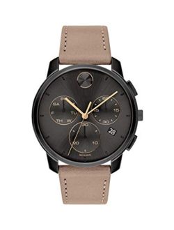 Men's Stainless Steel Swiss Quartz Watch with Leather Strap, Taupe, 21 (Model: 3600719)