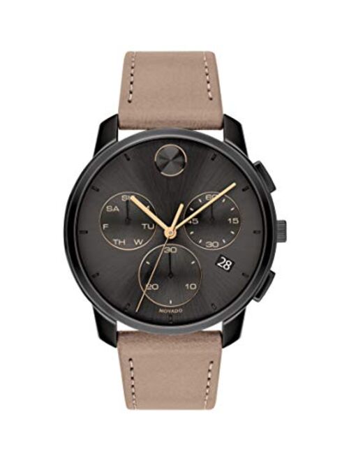 Movado Men's Stainless Steel Swiss Quartz Watch with Leather Strap, Taupe, 21 (Model: 3600719)