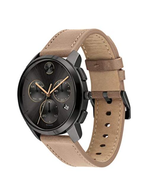 Movado Men's Stainless Steel Swiss Quartz Watch with Leather Strap, Taupe, 21 (Model: 3600719)
