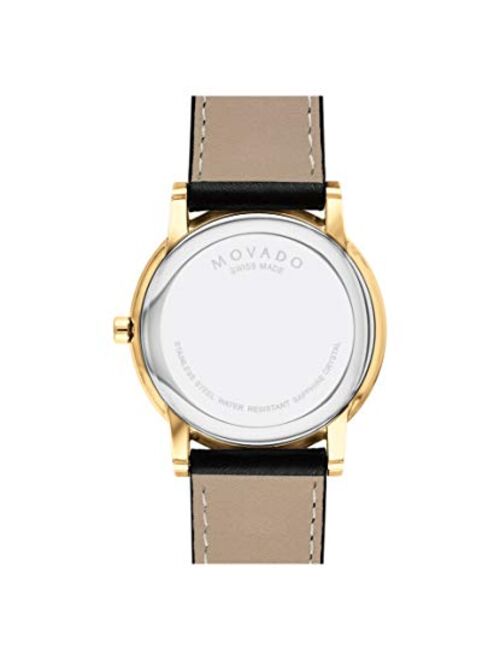 Movado Men's Museum Yellow Gold Watch with Concave Dot Museum Dial, Gold/Black Strap 40 mm (Model 607271)