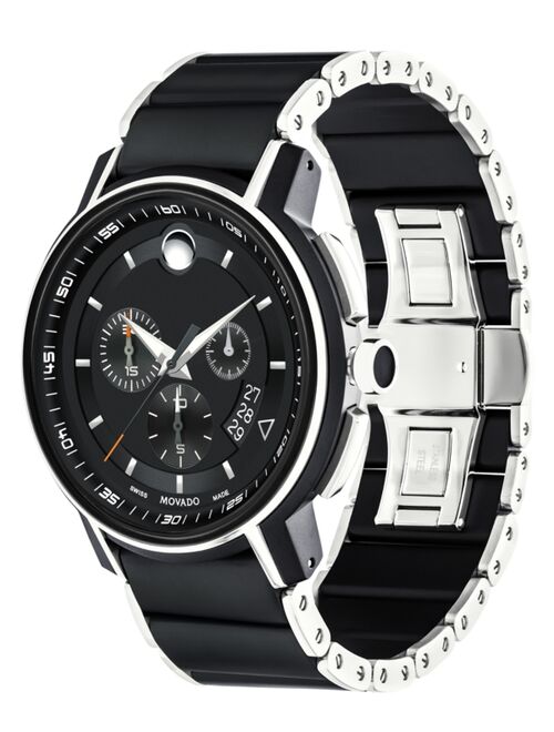 Movado Men's Swiss Chronograph Strato Silver-Tone & Black PVD Stainless Steel Bracelet Watch 44mm 0607006