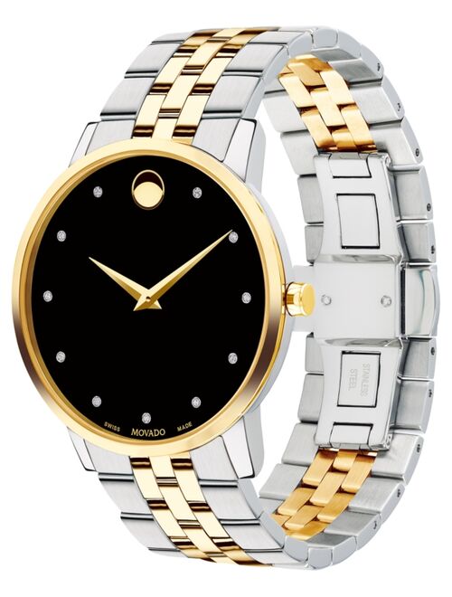 Movado Men's Swiss Museum Classic Diamond-Accent Two-Tone PVD Stainless Steel Bracelet Watch 40mm