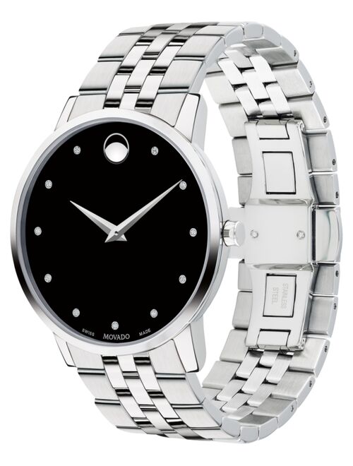 Men's Swiss Museum Classic Diamond-Accent Stainless Steel Bracelet Watch 40mm Movado. Style #0607201