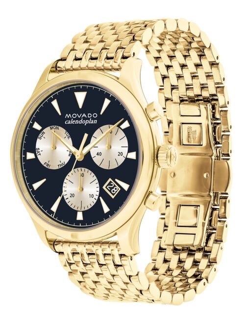 Movado Men's Swiss Chronograph Heritage Gold-Tone Stainless Steel Bracelet Watch 43mm 3650015