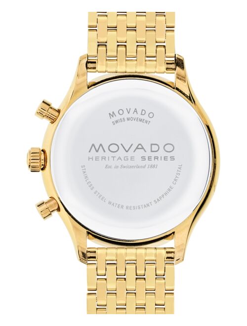 Movado Men's Swiss Chronograph Heritage Gold-Tone Stainless Steel Bracelet Watch 43mm 3650015