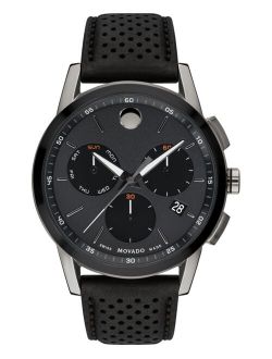 Men's Swiss Chronograph Museum Sport Black Leather Strap Watch 43mm Style #607476